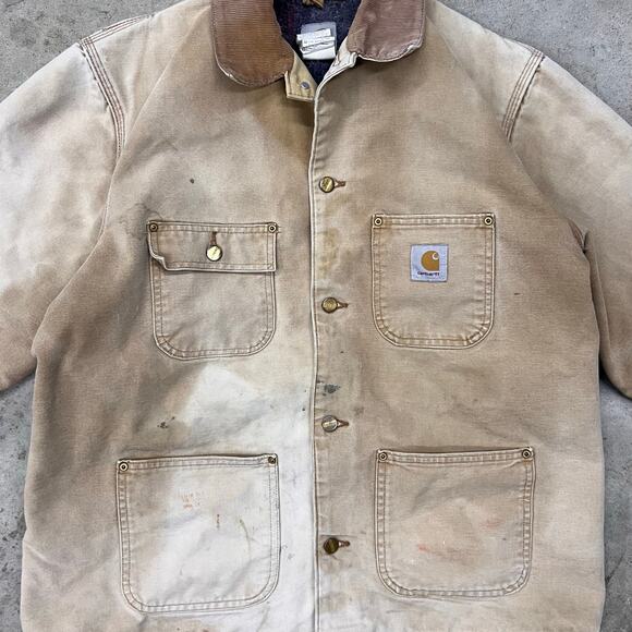 Vintage Carhartt Blanket Lined Chore Coat Barn Jacket C01 BRN 44 Faded Workwear - Picture 10 of 14